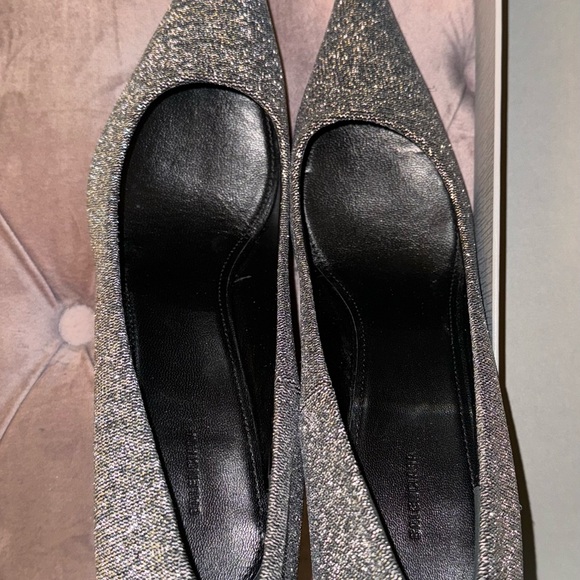 NWT! 💎BALENCIAGA💎 Square Knife Metallic Pointed Toe Pumps with Box - Picture 4 of 7